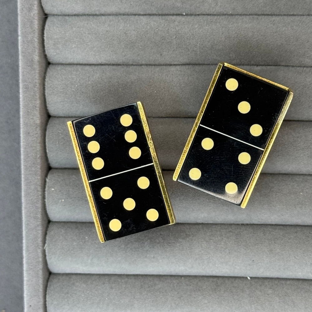 Vintage Austria Domino Cufflinks Black Gold Tone Novelty Game Tile Mens Jewelry
